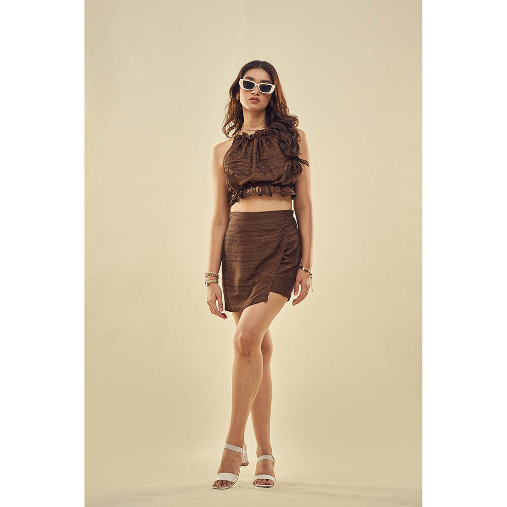 AFFROZ Summer Paradise Brown Skorts & Crop Top (Set of 2)