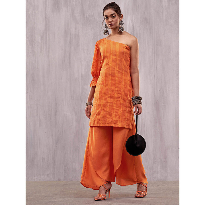 AFFROZ Ulfat Pinata Orange One Shoulder Kurta & Palazzo (Set of 2)