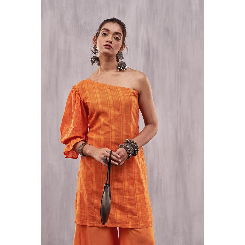 AFFROZ Ulfat Pinata Orange One Shoulder Kurta & Palazzo (Set of 2)