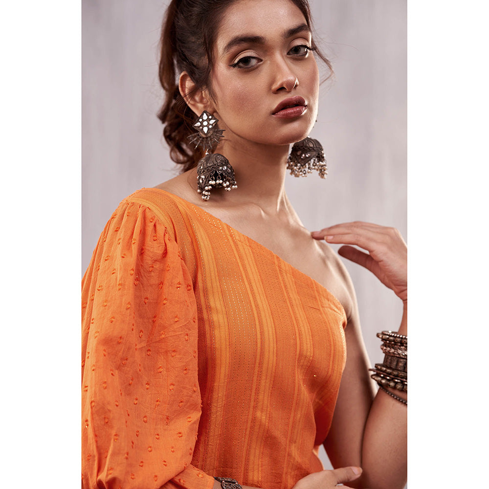 AFFROZ Ulfat Pinata Orange One Shoulder Kurta & Palazzo (Set of 2)