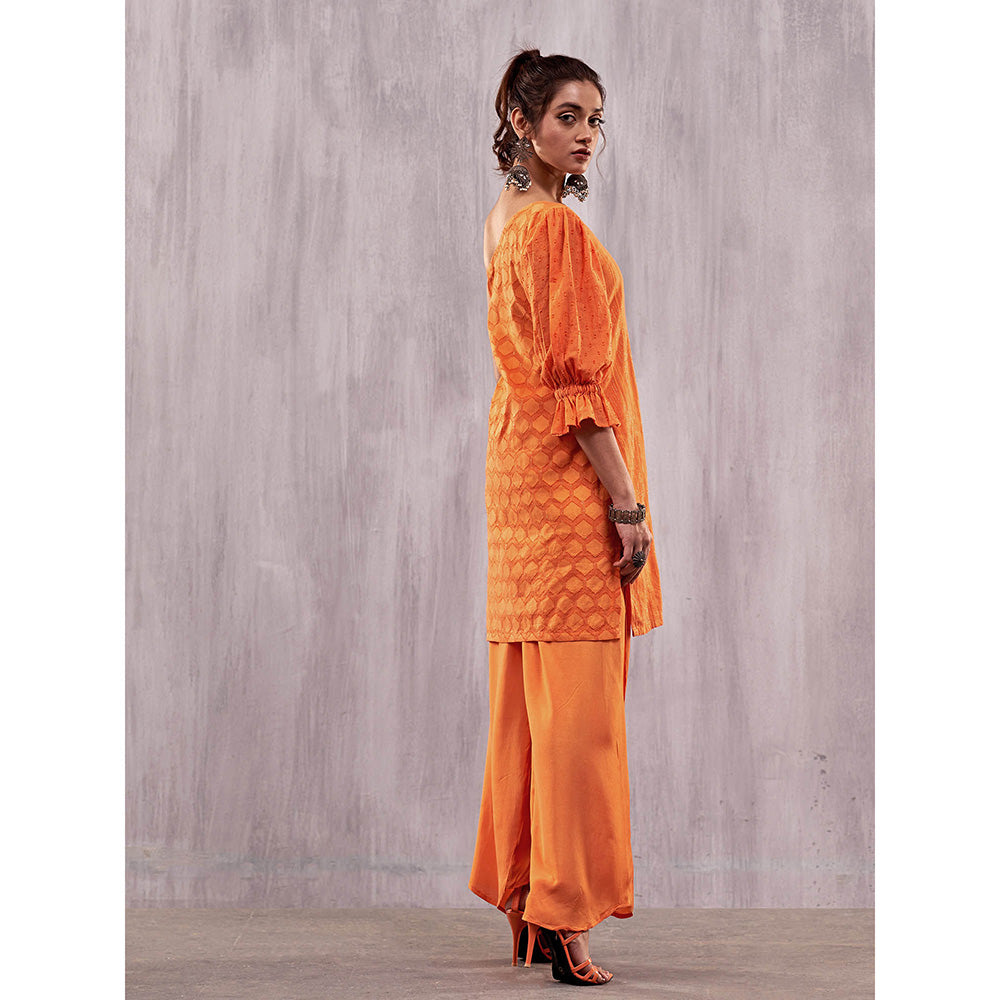 AFFROZ Ulfat Pinata Orange One Shoulder Kurta & Palazzo (Set of 2)