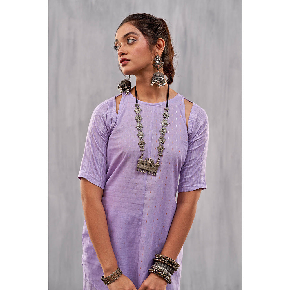 AFFROZ Ulfat Lavender Panelled Kurta & Trousers (Set of 2)