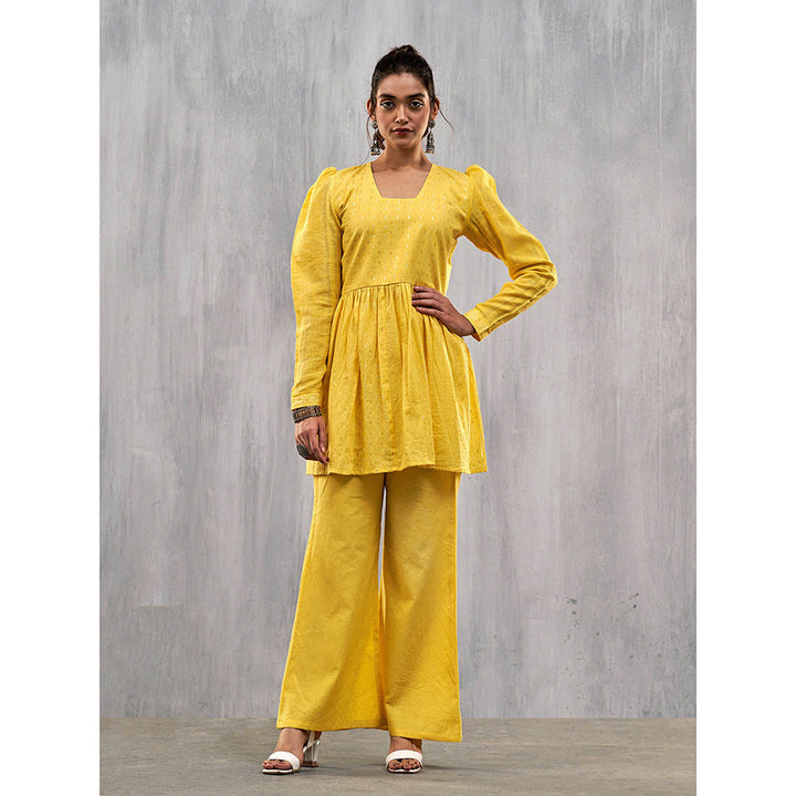 AFFROZ Ulfat Golden Yellow Peplum Top and Trousers (Set of 2)