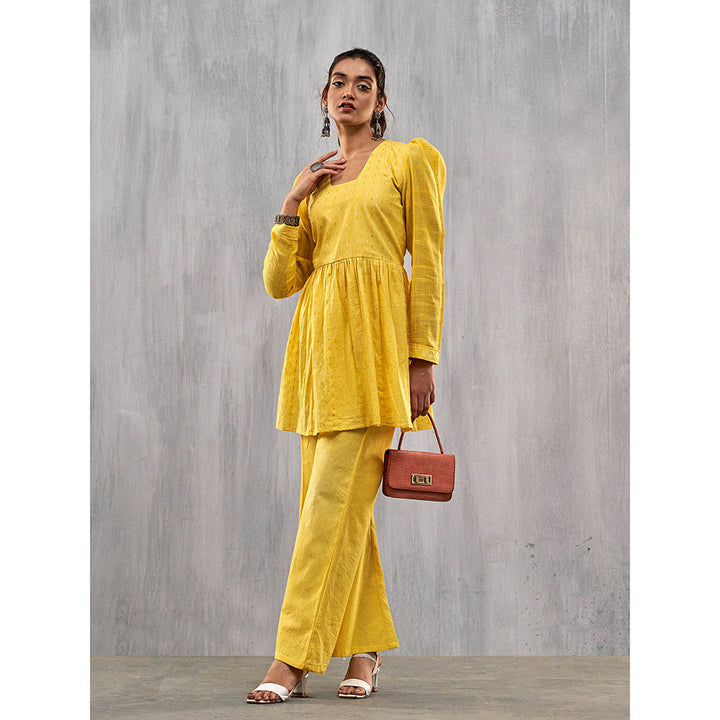 AFFROZ Ulfat Golden Yellow Peplum Top and Trousers (Set of 2)