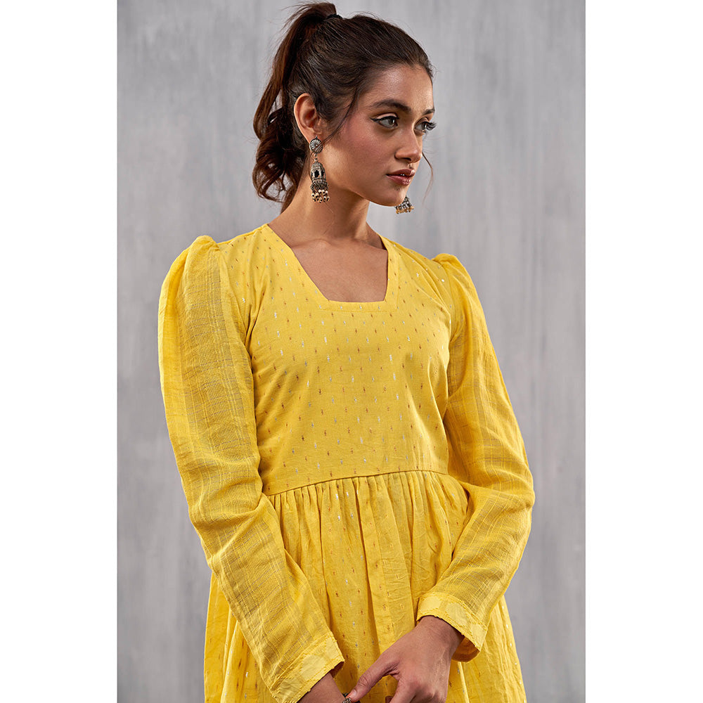 AFFROZ Ulfat Golden Yellow Peplum Top and Trousers (Set of 2)