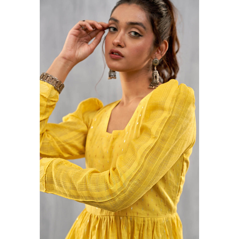 AFFROZ Ulfat Golden Yellow Peplum Top and Trousers (Set of 2)