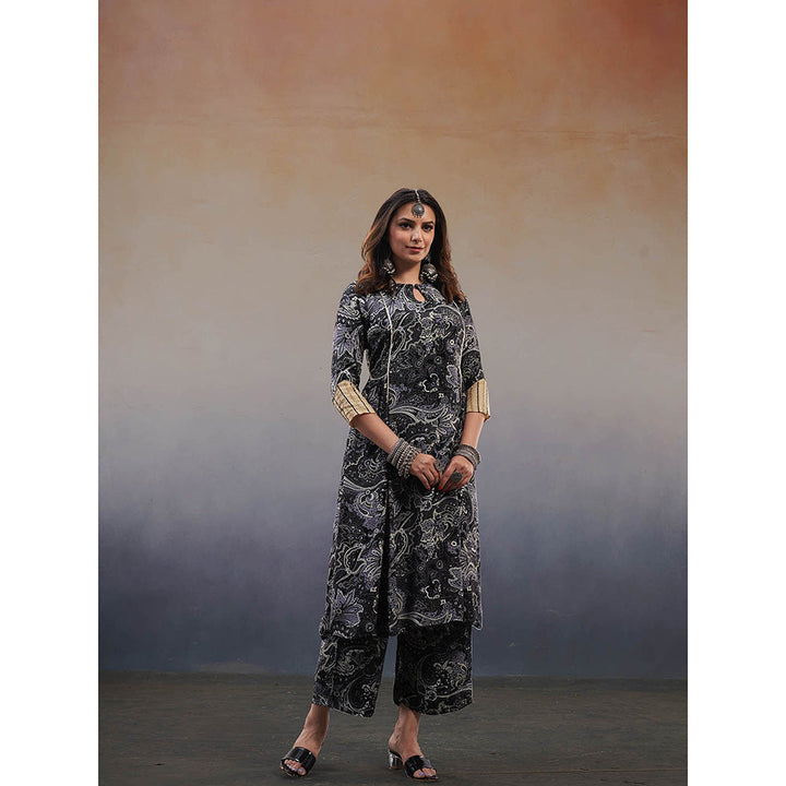 AFFROZ Noor Black Printed Kurta with Palazzo and Dupatta (Set of 3)