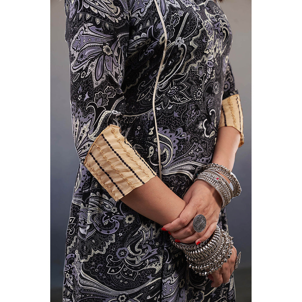 AFFROZ Noor Black Printed Kurta with Palazzo and Dupatta (Set of 3)