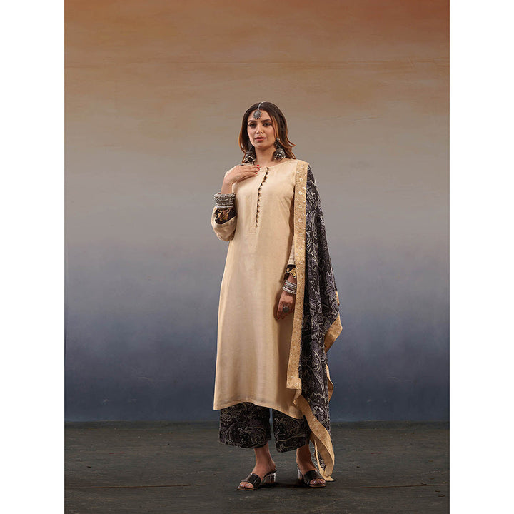 AFFROZ Noor Beige Straight Kurta with Palazzo and Dupatta (Set of 3)