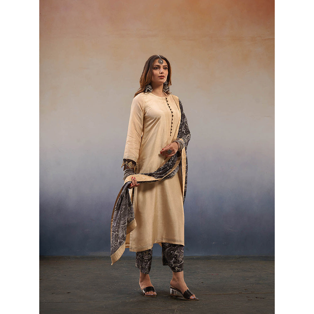 AFFROZ Noor Beige Straight Kurta with Palazzo and Dupatta (Set of 3)