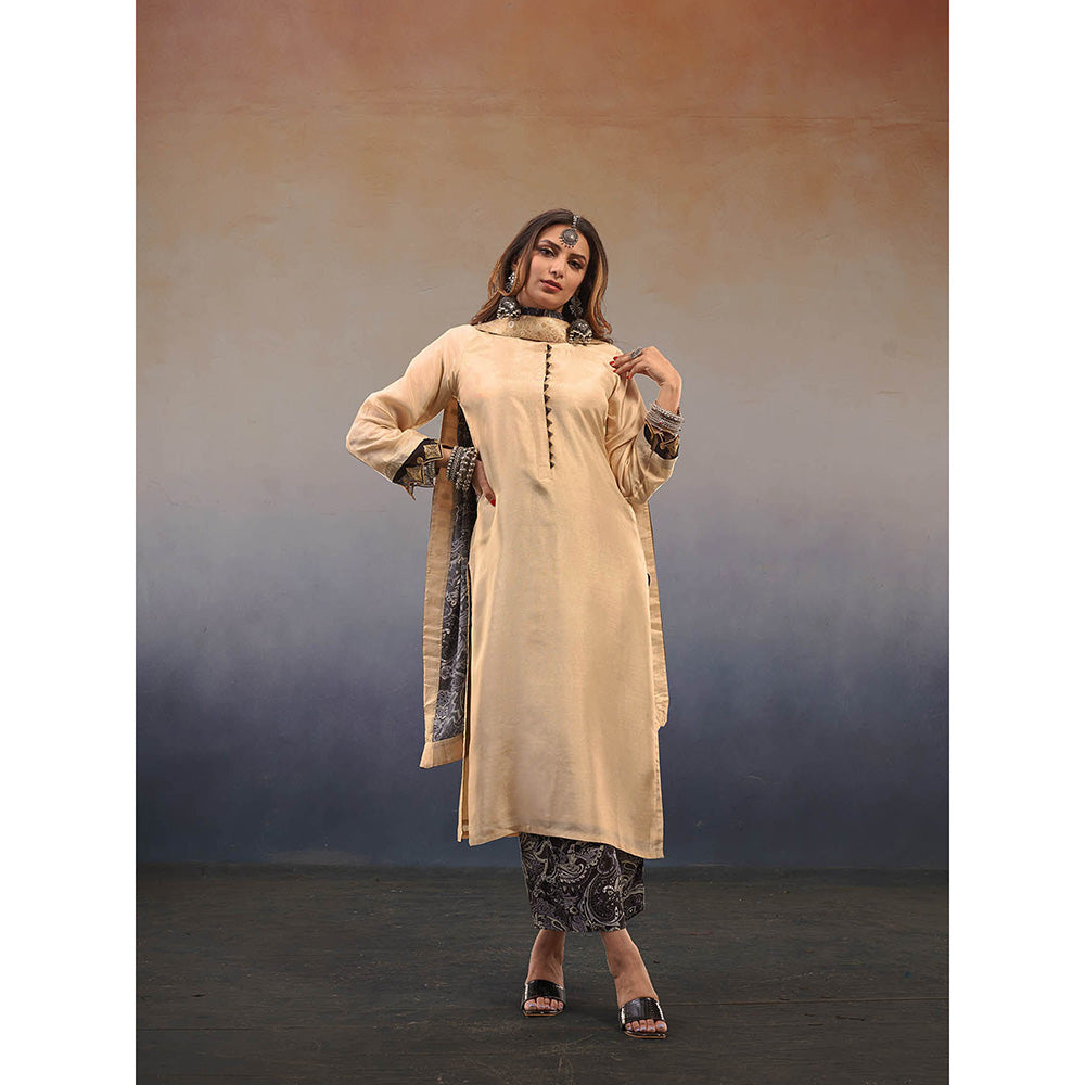 AFFROZ Noor Beige Straight Kurta with Palazzo and Dupatta (Set of 3)