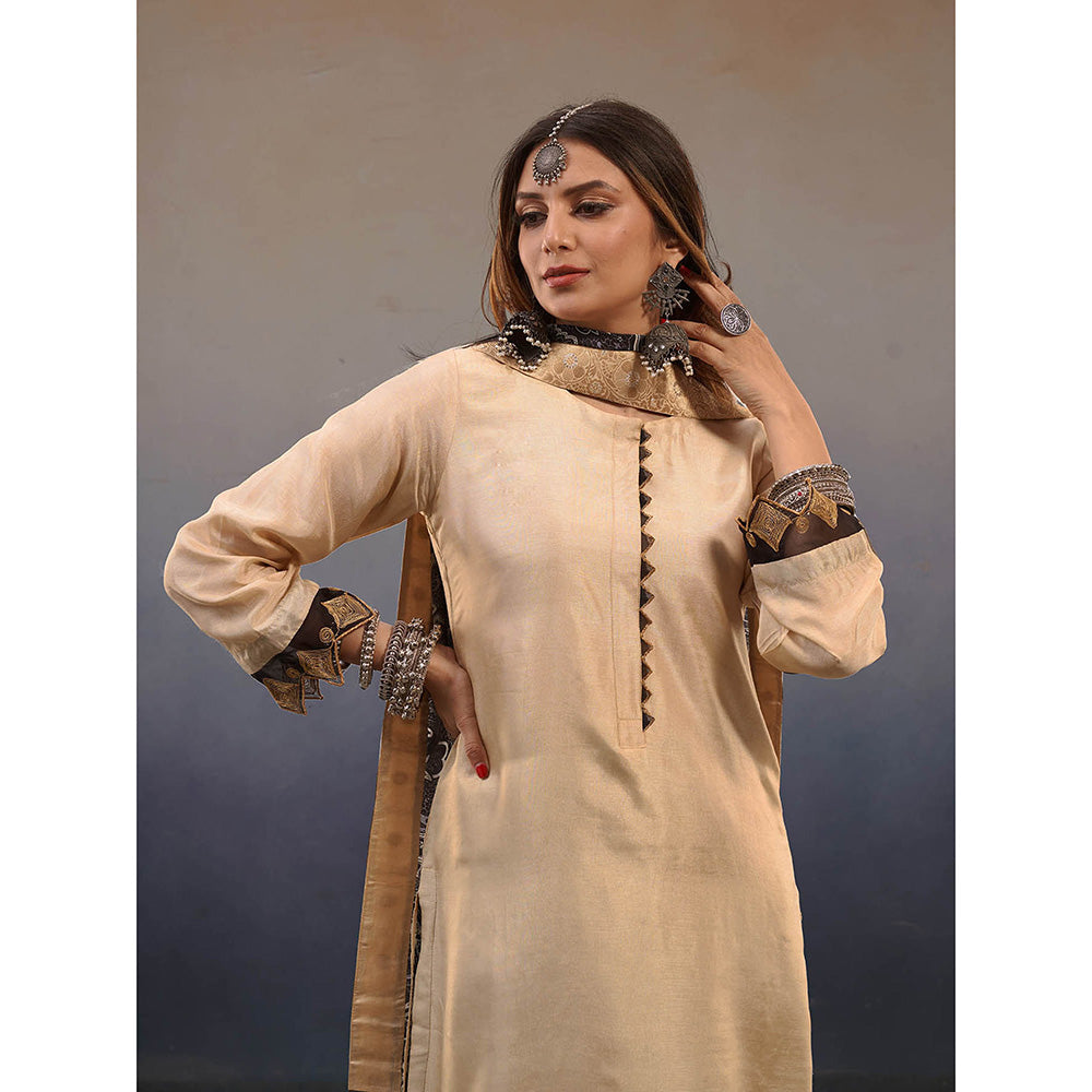 AFFROZ Noor Beige Straight Kurta with Palazzo and Dupatta (Set of 3)