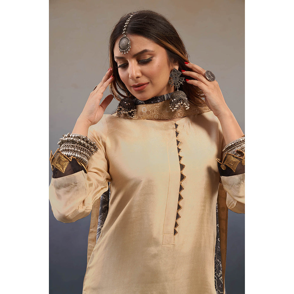 AFFROZ Noor Beige Straight Kurta with Palazzo and Dupatta (Set of 3)