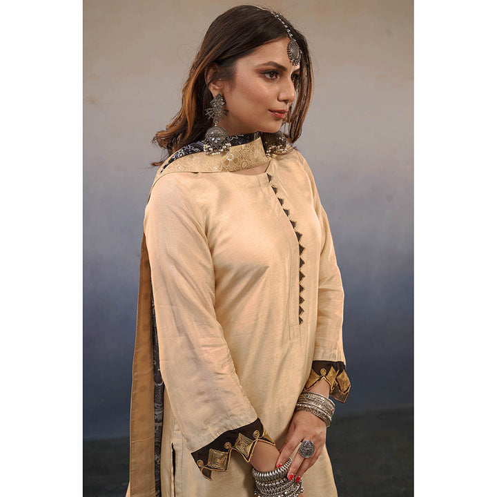 AFFROZ Noor Beige Straight Kurta with Palazzo and Dupatta (Set of 3)