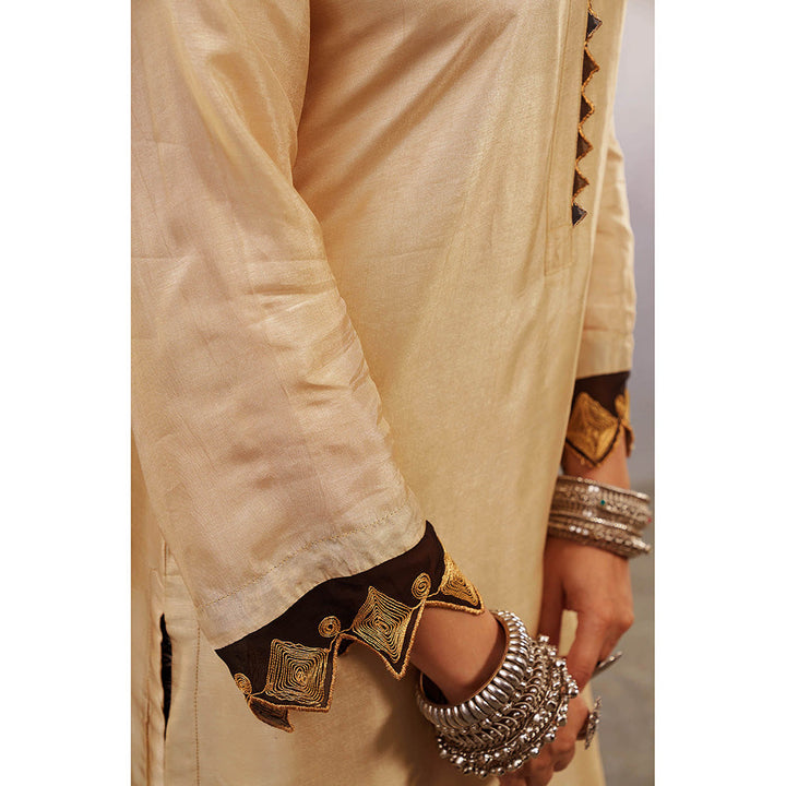 AFFROZ Noor Beige Straight Kurta with Palazzo and Dupatta (Set of 3)