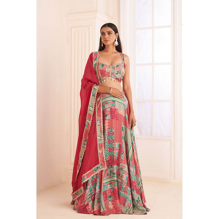 AFFROZ Multi-Color Patch Printed Lehenga with Blouse and Dupatta (Set of 3)