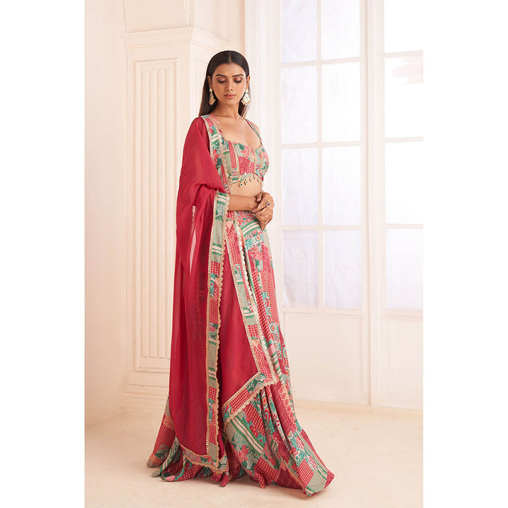 AFFROZ Multi-Color Patch Printed Lehenga with Blouse and Dupatta (Set of 3)