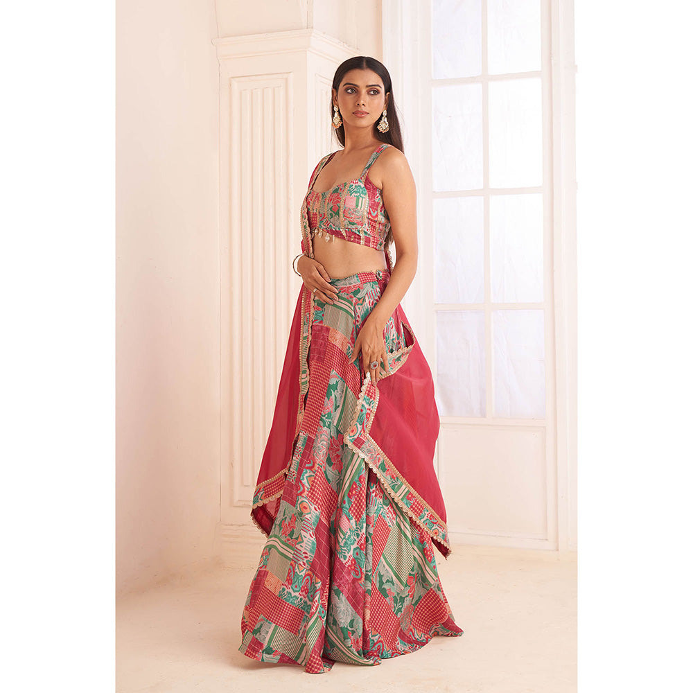 AFFROZ Multi-Color Patch Printed Lehenga with Blouse and Dupatta (Set of 3)