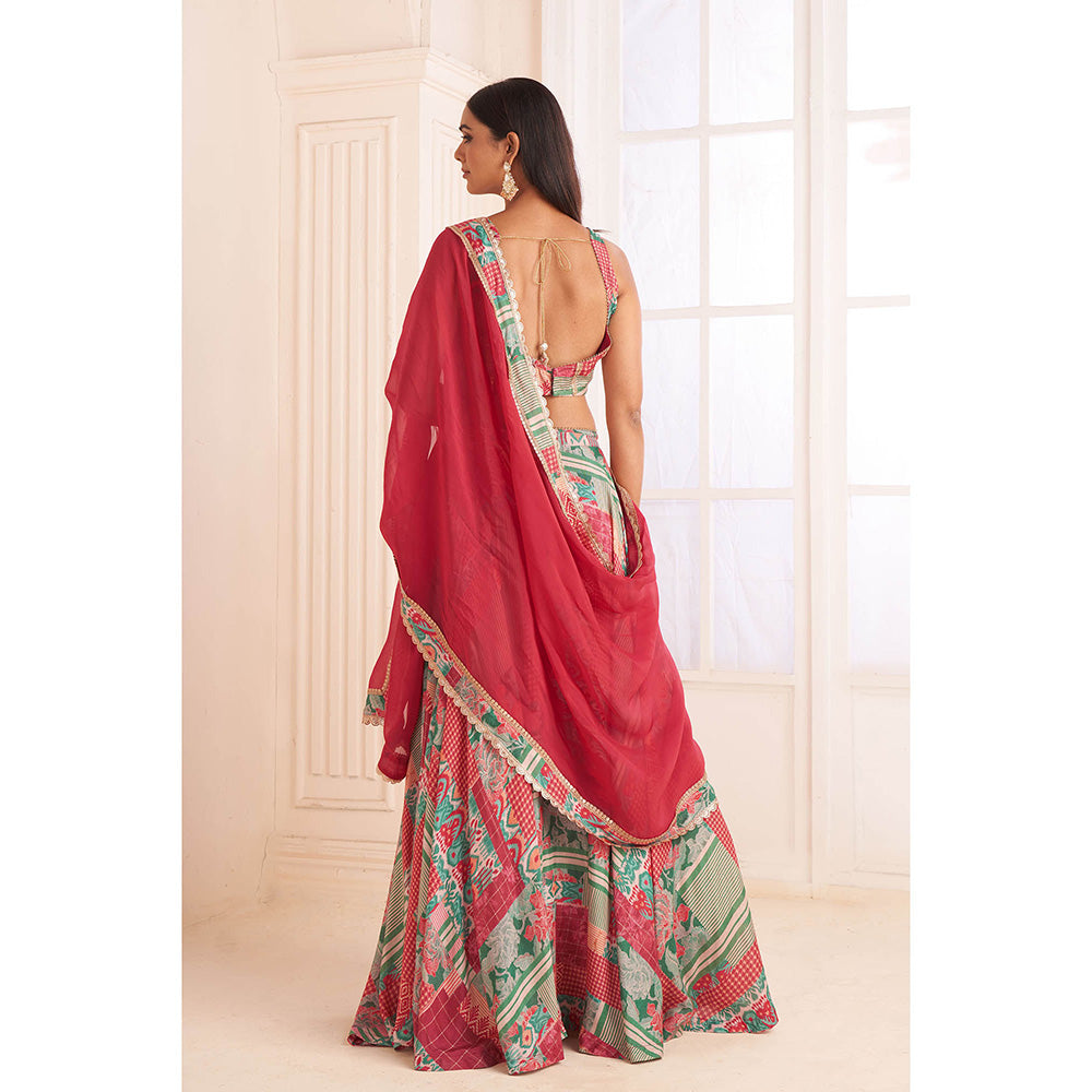 AFFROZ Multi-Color Patch Printed Lehenga with Blouse and Dupatta (Set of 3)