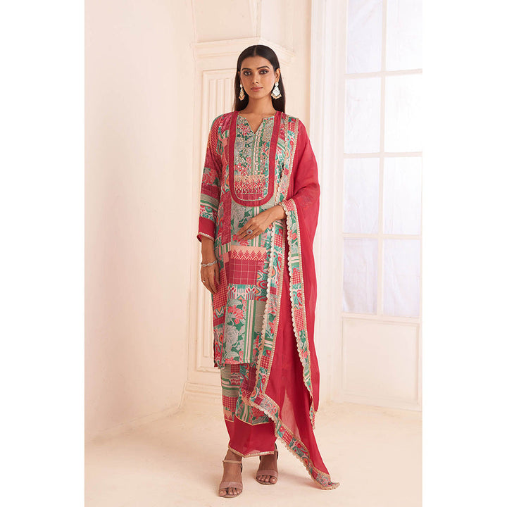 AFFROZ Multi-Color Printed- Embroidered Kurta with Palazzo and Dupatta (Set of 3)