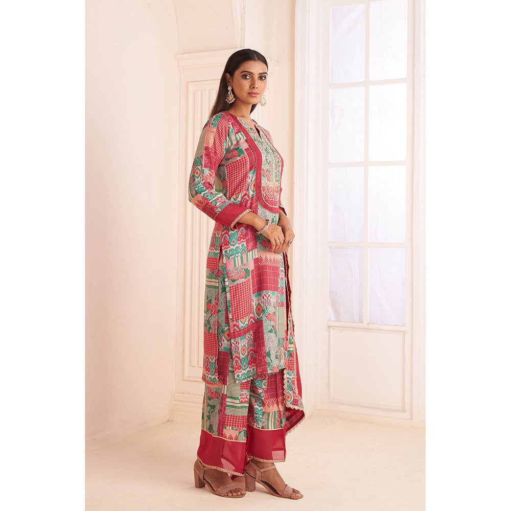 AFFROZ Multi-Color Printed- Embroidered Kurta with Palazzo and Dupatta (Set of 3)