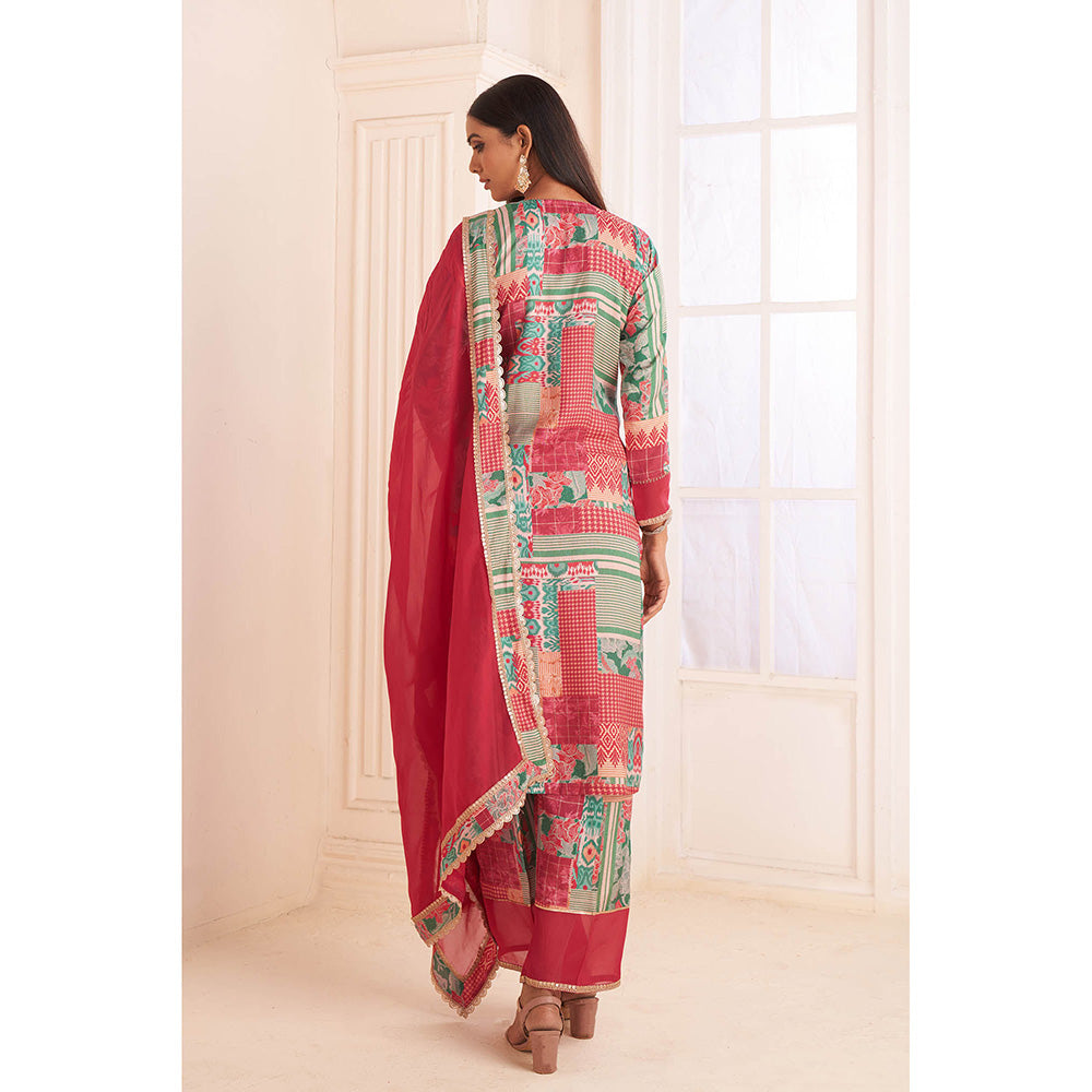 AFFROZ Multi-Color Printed- Embroidered Kurta with Palazzo and Dupatta (Set of 3)