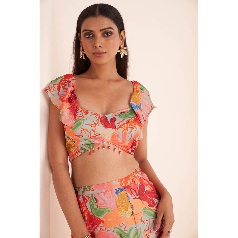 AFFROZ Multi-Color Printed Crop Top and Skirt (Set of 2)