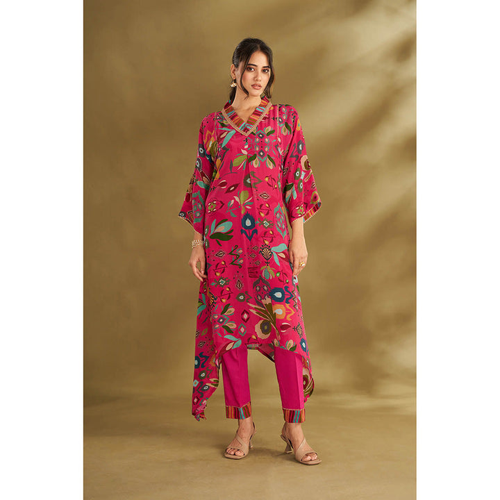 AFFROZ Pink Printed Kurta With Pant (Set of 2)