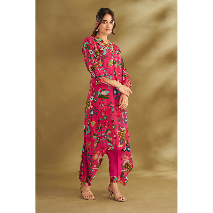 AFFROZ Pink Printed Kurta With Pant (Set of 2)