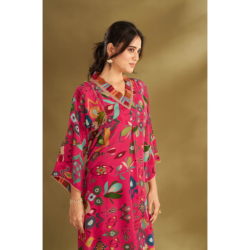 AFFROZ Pink Printed Kurta With Pant (Set of 2)