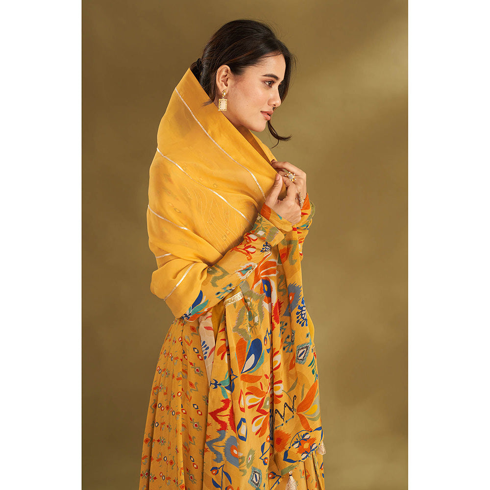 AFFROZ Yellow Kurta With Pant And Dupatta (Set of 3)