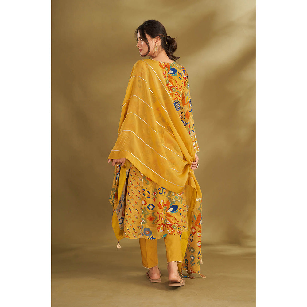 AFFROZ Yellow A-Line Kurta With Pant And Dupatta (Set of 3)