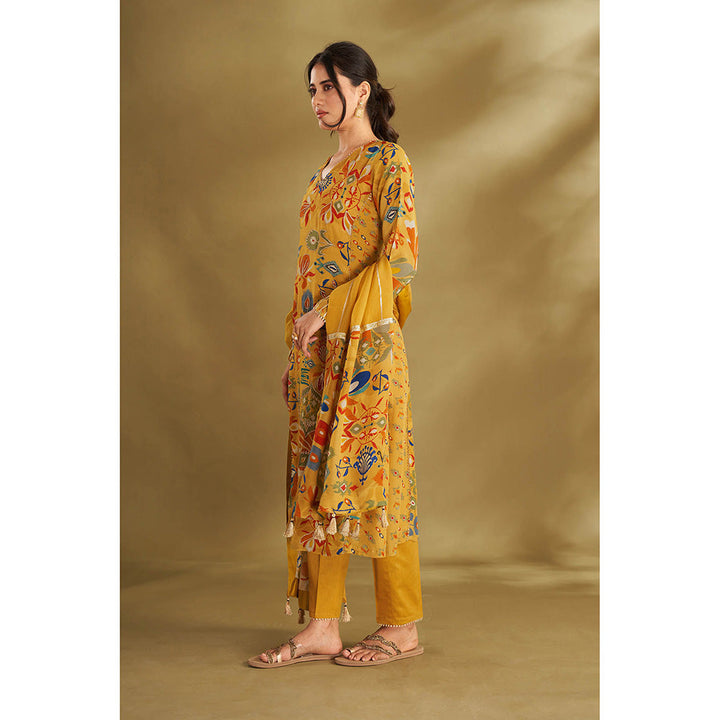 AFFROZ Yellow A-Line Kurta With Pant And Dupatta (Set of 3)