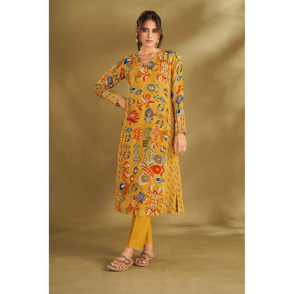 AFFROZ Yellow A-Line Kurta With Pant And Dupatta (Set of 3)