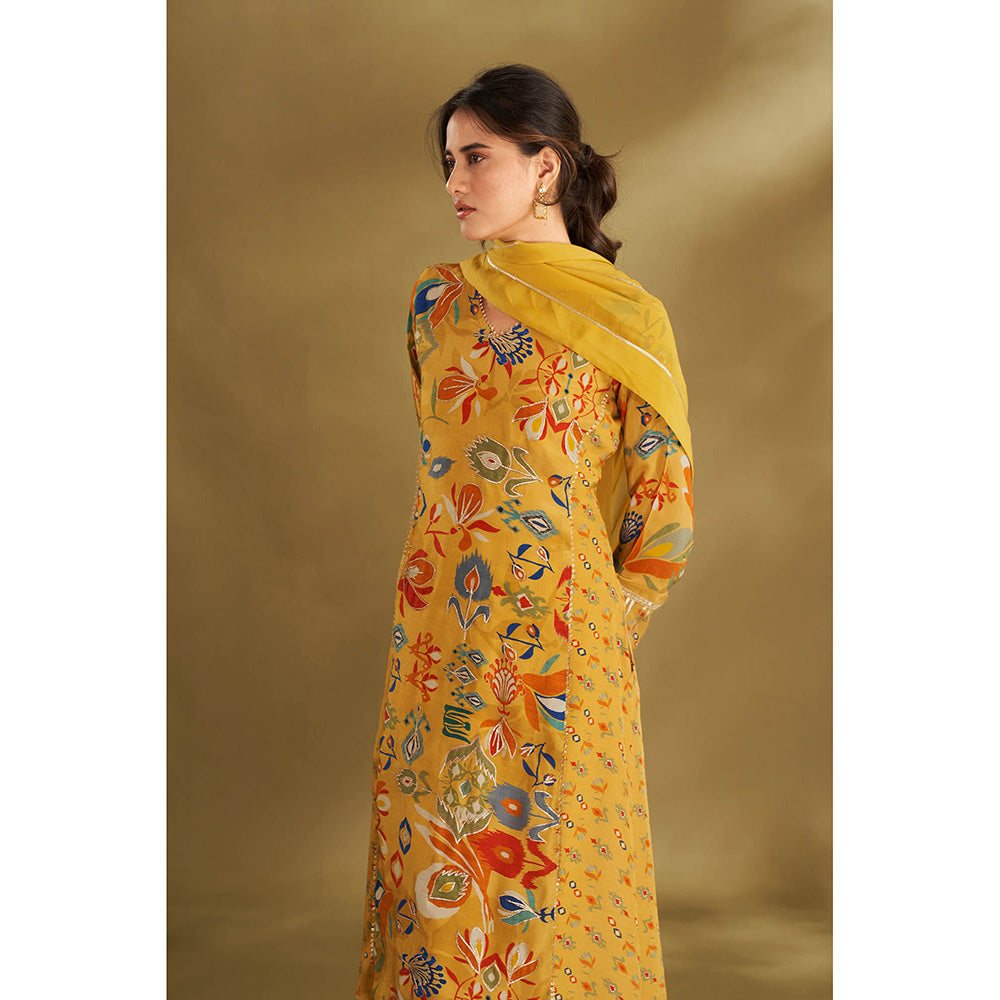 AFFROZ Yellow A-Line Kurta With Pant And Dupatta (Set of 3)