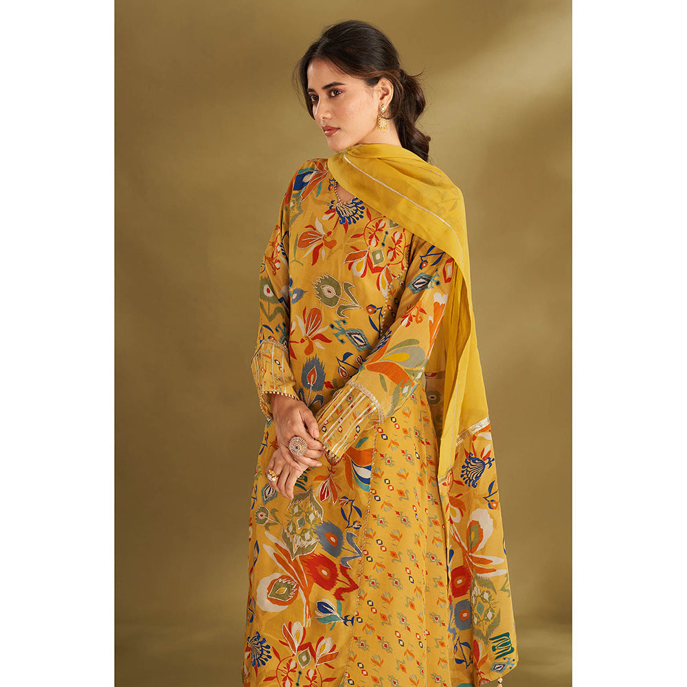 AFFROZ Yellow A-Line Kurta With Pant And Dupatta (Set of 3)