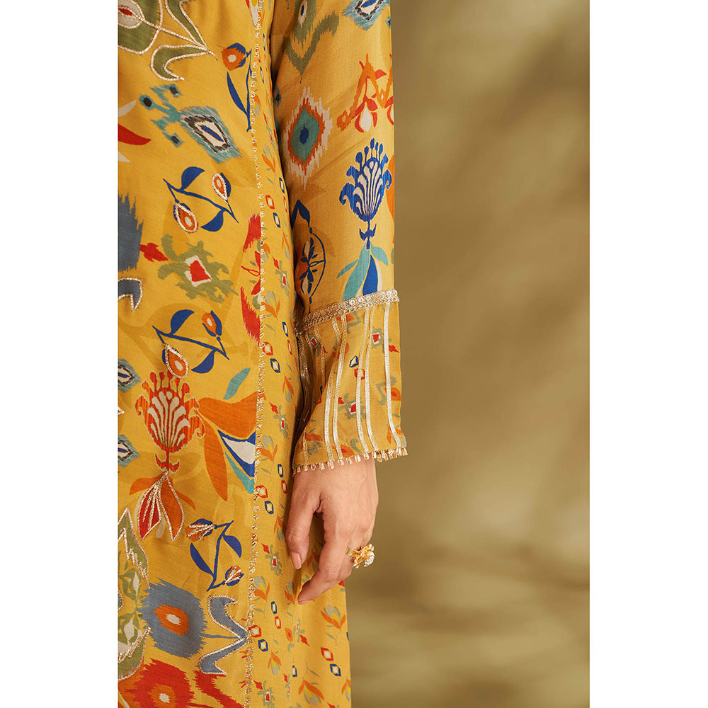 AFFROZ Yellow A-Line Kurta With Pant And Dupatta (Set of 3)