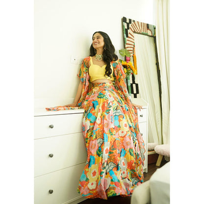 AFFROZ Gul Lehenga Set with Cape