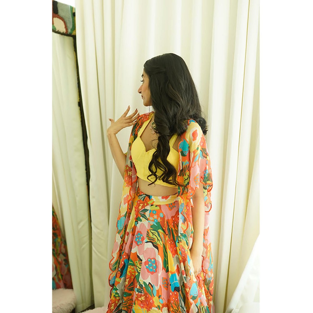 AFFROZ Gul Lehenga Set with Cape