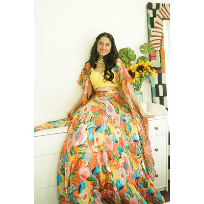 AFFROZ Gul Lehenga Set with Cape