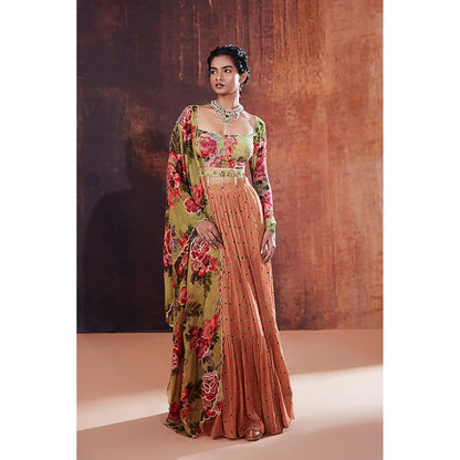 AFFROZ Moss Green Floral Printed Lehenga Set