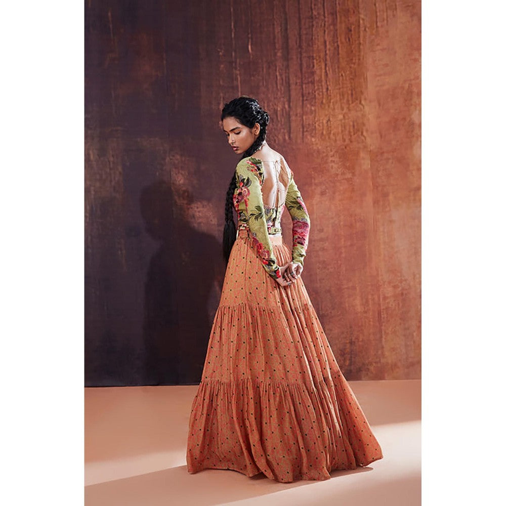 AFFROZ Moss Green Floral Printed Lehenga Set