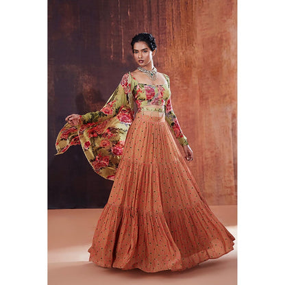 AFFROZ Moss Green Floral Printed Lehenga Set