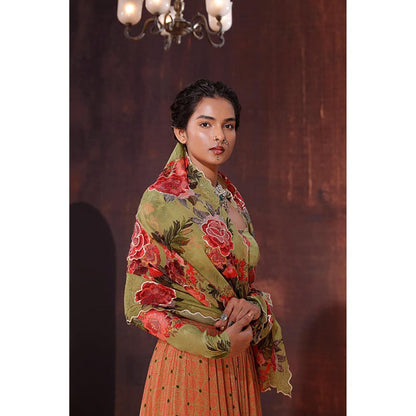 AFFROZ Moss Green Floral Printed Lehenga Set