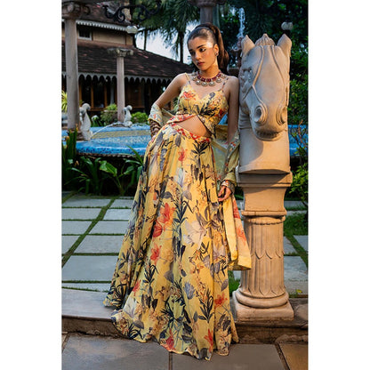AFFROZ Misted Yellow Organza Lehenga Set