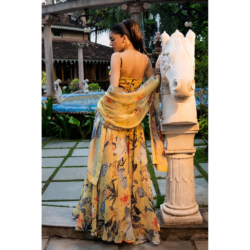 AFFROZ Misted Yellow Organza Lehenga Set
