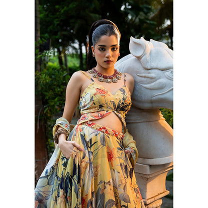 AFFROZ Misted Yellow Organza Lehenga Set