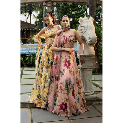 AFFROZ Misted Yellow Organza Lehenga Set