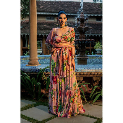 AFFROZ Dusty Rose Gathered Lehenga Set