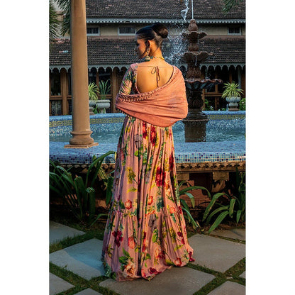 AFFROZ Dusty Rose Gathered Lehenga Set